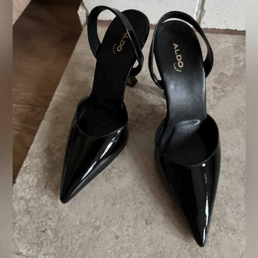 ALDO Glossy Black Strappy Heels